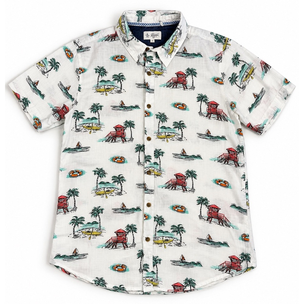 Sovereign Code Mens Short Sleeve Beach Print Button Down Shirt White Large